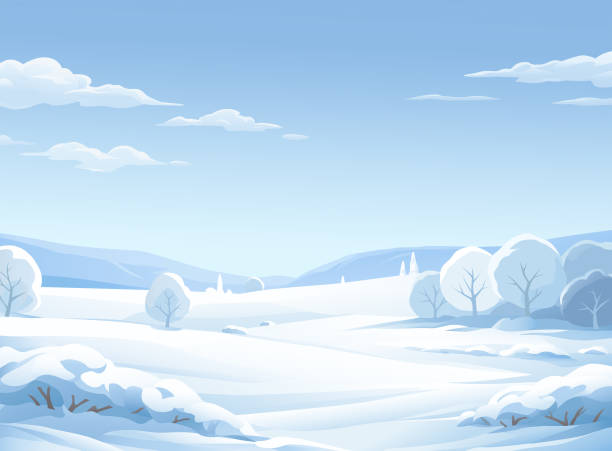 목가적인 겨울 풍경 - winter landscape field snow stock illustrations