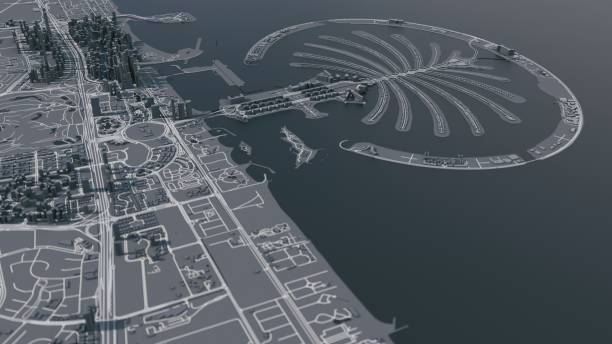 istock Dubai marina and Palm Jumeirah 3d map 1198196541