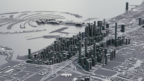 istock Dubai marina and Palm Jumeirah 3d map 1198196576