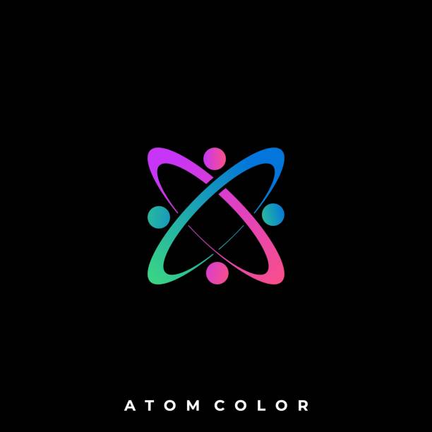 illustrazioni stock, clip art, cartoni animati e icone di tendenza di modello vettoriale illustrazione colore atomo - atom