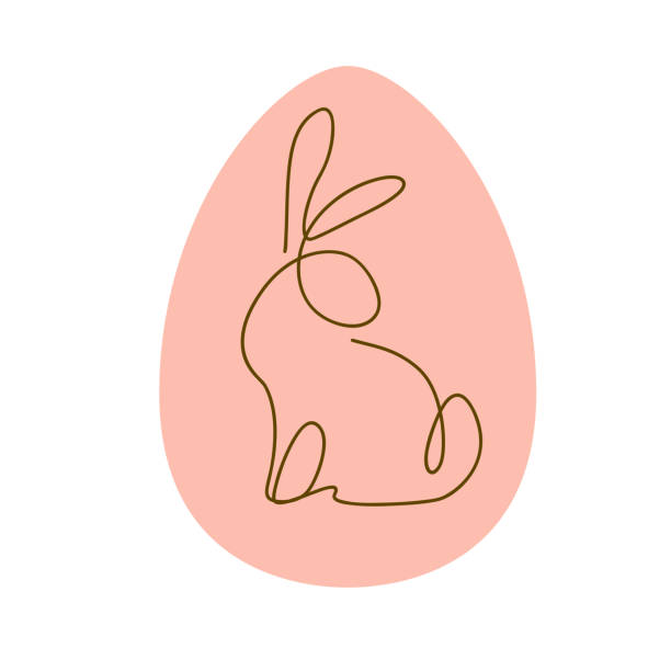 illustrazioni stock, clip art, cartoni animati e icone di tendenza di design dell'arredamento dell'uovo di pasqua con contorno silhouette del personaggio coniglietto seduto isolato. - pasqua illustrazioni
