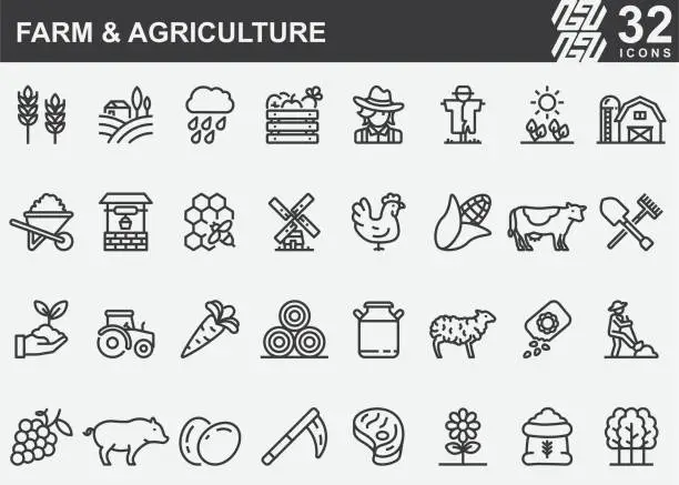 Vector illustration of Farm and Agriculture Line Icons