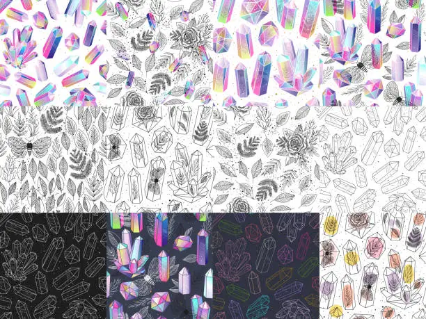 Vector illustration of Crystals seamless patterns set vector