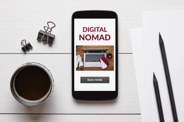 istock Digital nomad concept on smart phone screen 1198206963