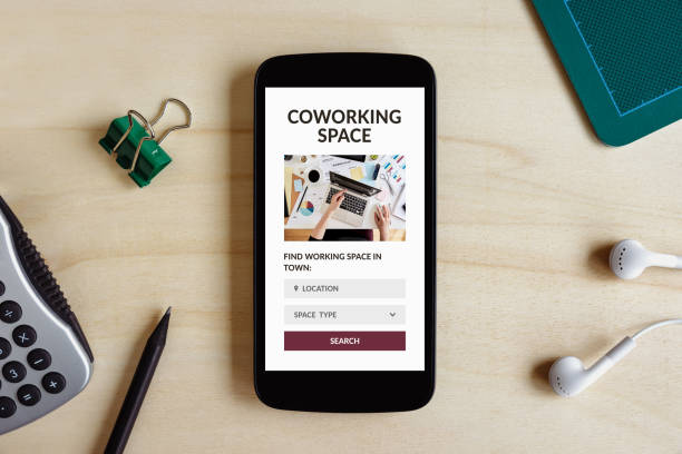 istock Coworking space concept on smart phone screen 1198207583