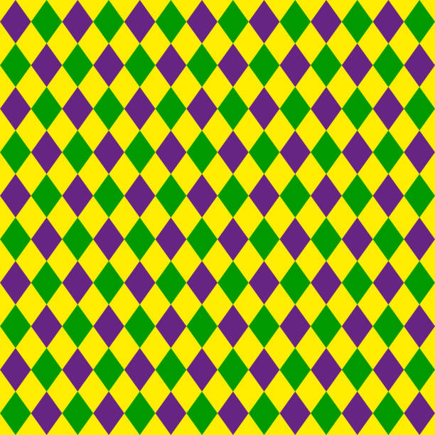 ilustraciones, imágenes clip art, dibujos animados e iconos de stock de verde, púrpura, cuadrícula amarilla mardi gras patrón vectorial sin costuras. fondo verde, púrpura, amarillo para la celebración - pattern harlequin jester backgrounds