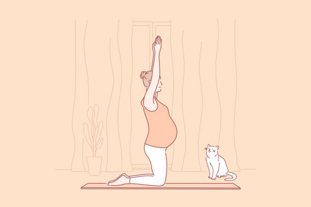 ilustrações de stock, clip art, desenhos animados e ícones de pregnant woman doing asana, yoga practicing concept. - pregnant animal