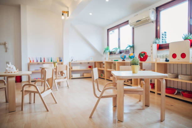 Modern preschool classroom Empty modern preschool classroom, no people. preschool building stock pictures, royalty-free photos & images