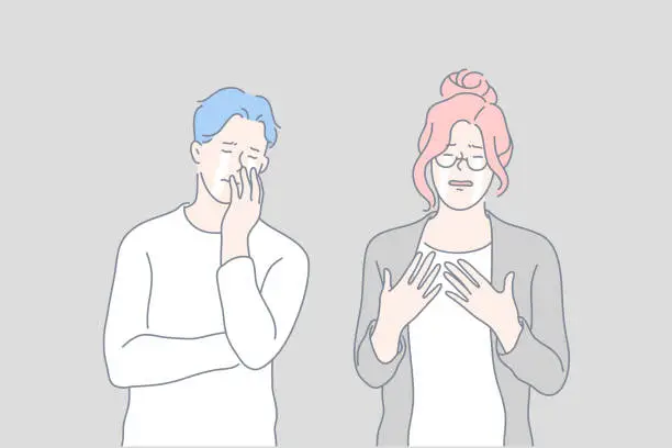 Vector illustration of Crying people, negative emotions concept