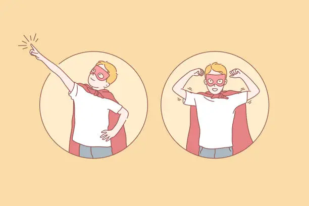 Vector illustration of Boy in superhero costume concept