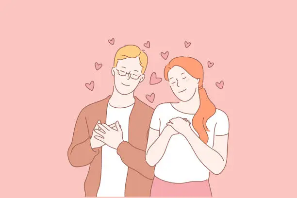 Vector illustration of Young people in love, positive emotion concept