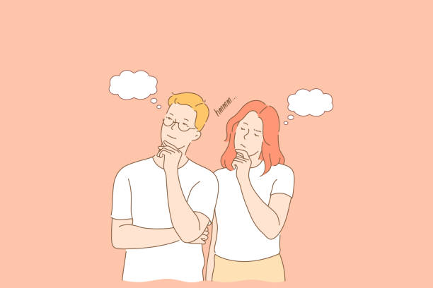 ilustrações de stock, clip art, desenhos animados e ícones de thoughtful, pensive couple - cloud ideas contemplation concentration