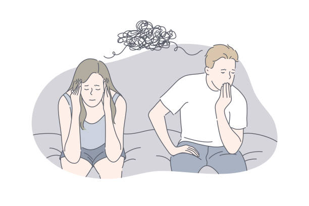 ilustrações de stock, clip art, desenhos animados e ícones de relationship troubles, issues, problems concept - despair depression adult boyfriend