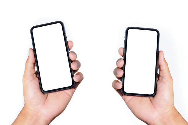 istock closeup two hand woman holding black smartphone blank screen isolate on white 1198210962