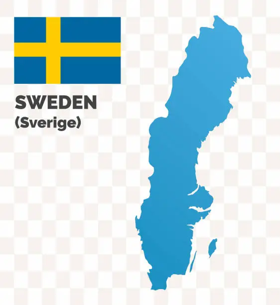 Vector illustration of Vector illustration, map Sweden with Swedish flag. Transparent background.