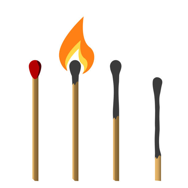 safety_match Matches, lighted match and burned match.   Flat design style. Vector illustration. unlit match stock illustrations