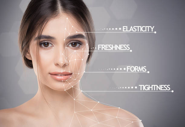 istock Young pretty lady with skin featers marks over grey background 1198212254