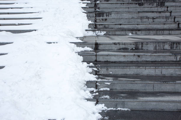 stairs in winter - covered by snow