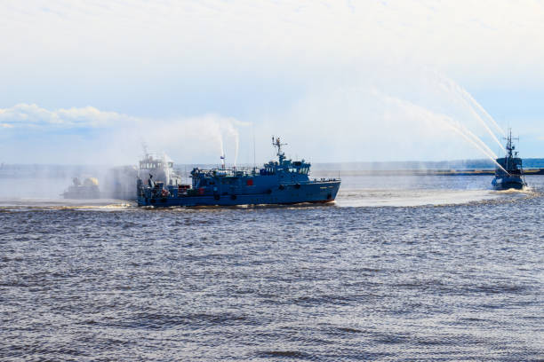 istock Extinguishing a burning ship during naval exercises 1198217535
