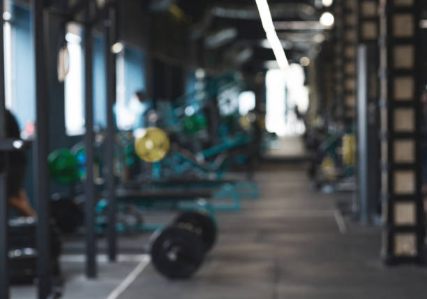 istock Gym interior with training machines and equipment 1198218695
