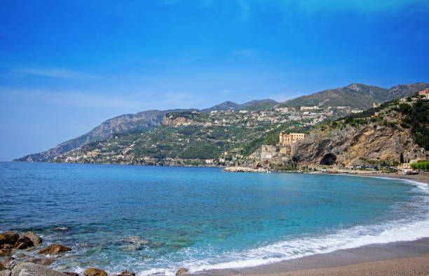 Beach on the Amalfi Coast, Town of Maiori, Italy stock photo