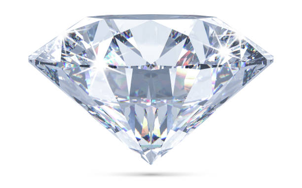 istock Sparkling light round brilliant cut diamond with shadow and glowing lens flares. 3D rendering illustration isolated on white background. 1198222566