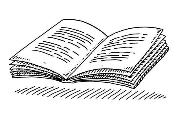 öffnen der textbuchzeichnung - book open magazine storytelling stock-grafiken, -clipart, -cartoons und -symbole