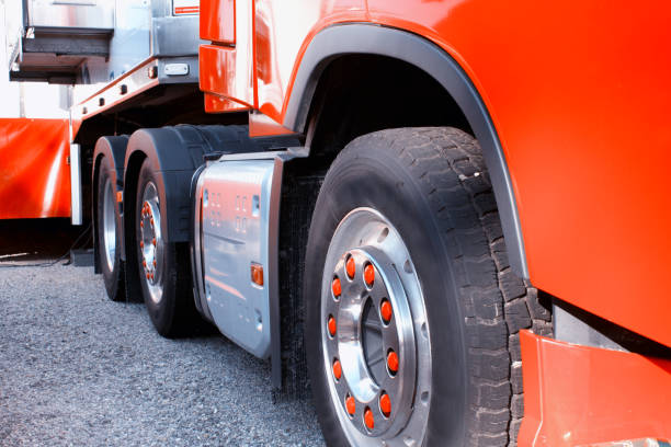 istock Modern red truck and trailer 1198223781
