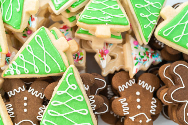 istock Gingerbread and sugar Christmas cookies with royal icing. 1198226787