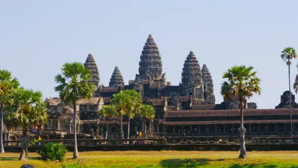 Photo of Popular tourist attraction landscape view of ancient temple complex Angkor Wat in Siem Reap, Cambodia