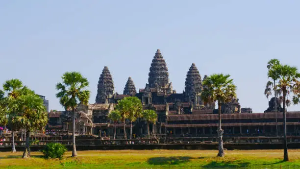 Photo of Popular tourist attraction landscape view of ancient temple complex Angkor Wat in Siem Reap, Cambodia