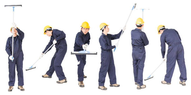 istock Set of Young man hold squeegee window cleaner isolated on white 1198227871