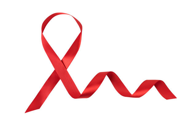 istock Red ribbon isolated on white background. Aids control symbol. Directly above 1198229713