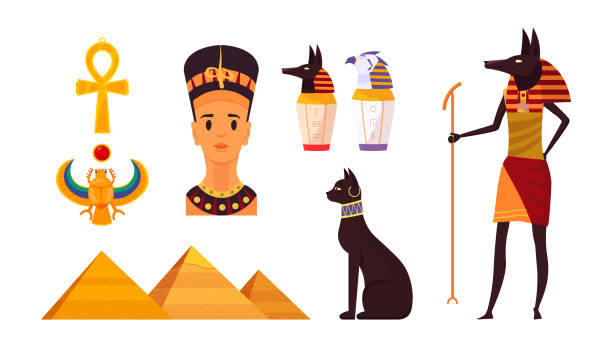 ilustraciones, imágenes clip art, dibujos animados e iconos de stock de conjunto de símbolos del antiguo egipto - hieroglyphics egypt egyptian culture nefertiti