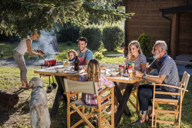 istock Happy extended family talking while having their lunch in the front yard. 1198232036