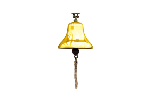 Ship bell isolated on white background. Old metal bell with a rope