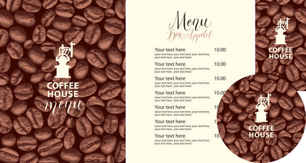 illustrations, cliparts, dessins animés et icônes de ensemble d'éléments de conception pour le café avec des grains de café - price list