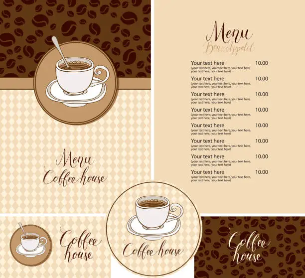 Vector illustration of set of design elements for coffee house in flat style