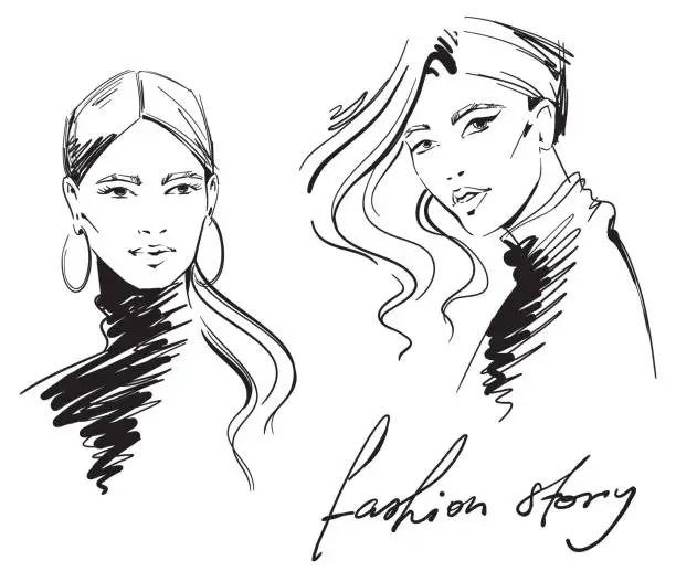 Vector illustration of fashion illustration. portrait of  women wearing turtleneck