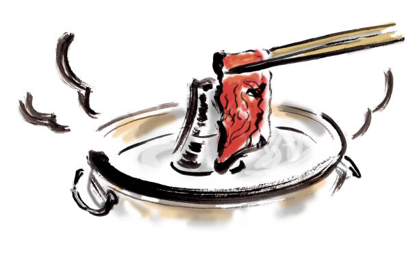 японская говядина горячий горшок называется "шабу-шабу" - shabu stock illustrations