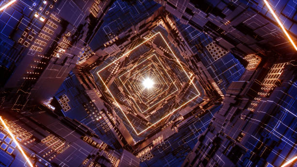 istock 3d render Rhombus Futuristic Neon Tunnel in 4k 1198237652