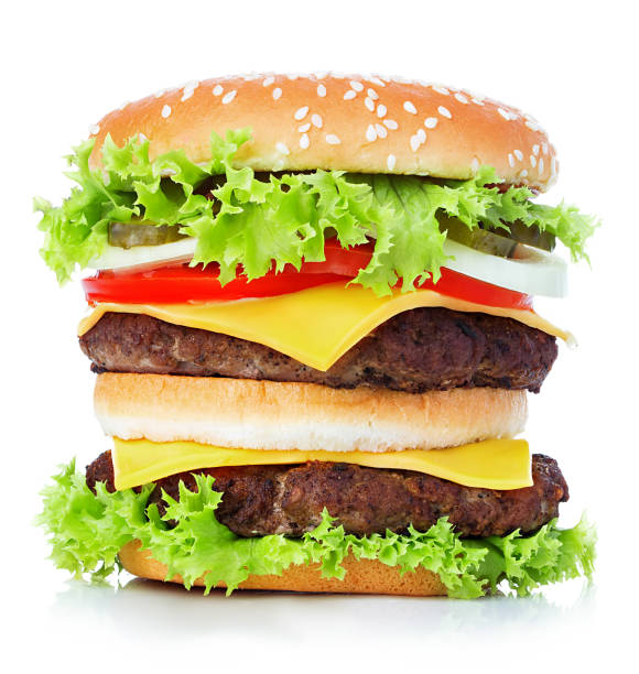 istock Big royal cheeseburger close-up isolated on white background. 1198237714