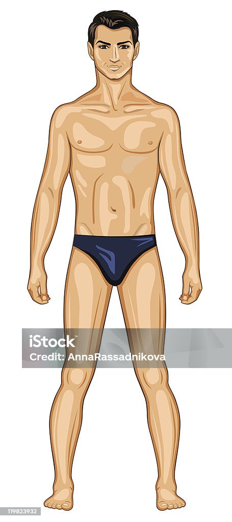 Uomo nudo in piedi - arte vettoriale royalty-free di Abbronzatura
