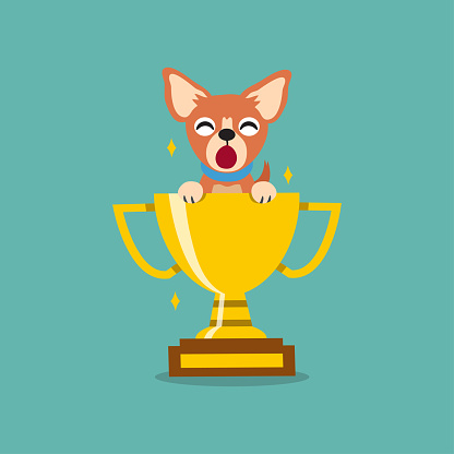 Cartoon Vector Character Brown Chihuahua Dog With Gold Trophy Cup Award  Stock Illustration - Download Image Now - iStock