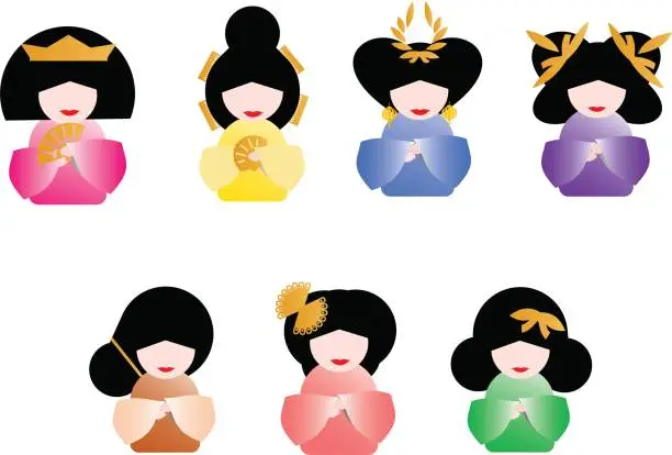 Vector illustration of Girls dress up kimono Japanese  girls day Hina Matsuri Festival.