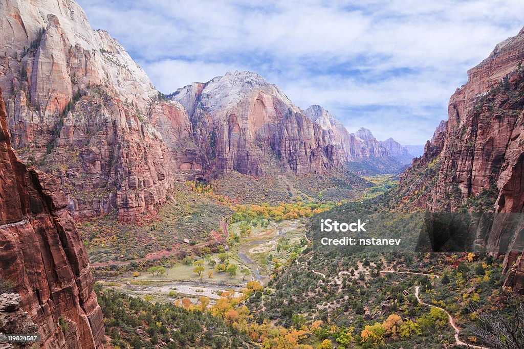 A scenic view of Zion Canyon in the day Zion Canyon National Park, Utah. Aerial View Stock Photo