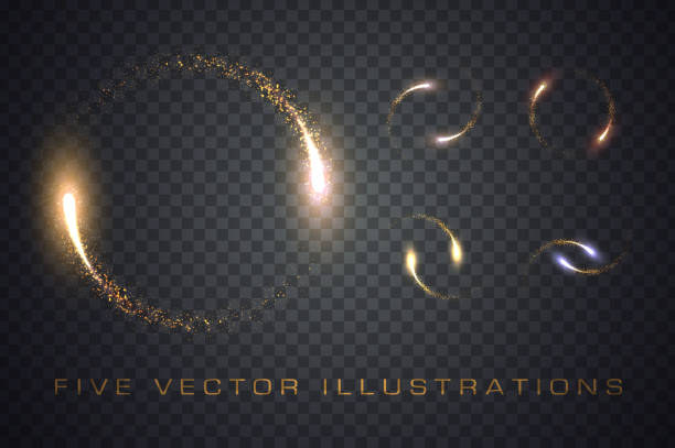 ilustraciones, imágenes clip art, dibujos animados e iconos de stock de oro brillante estrella luces de polvo círculo - skill vibrant color vector backgrounds arts abstract