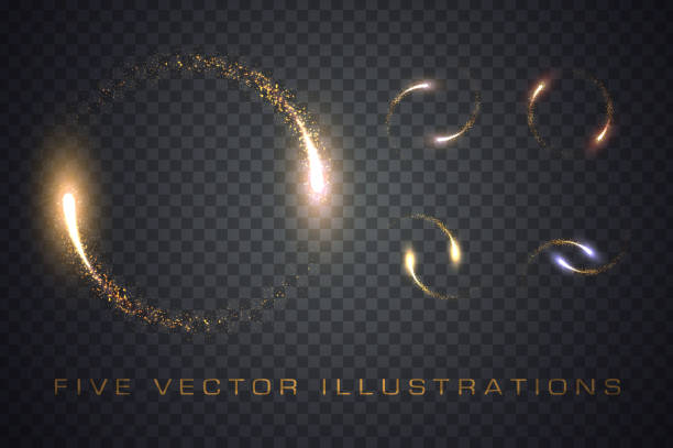Gold glittering star dust lights circle vector art illustration