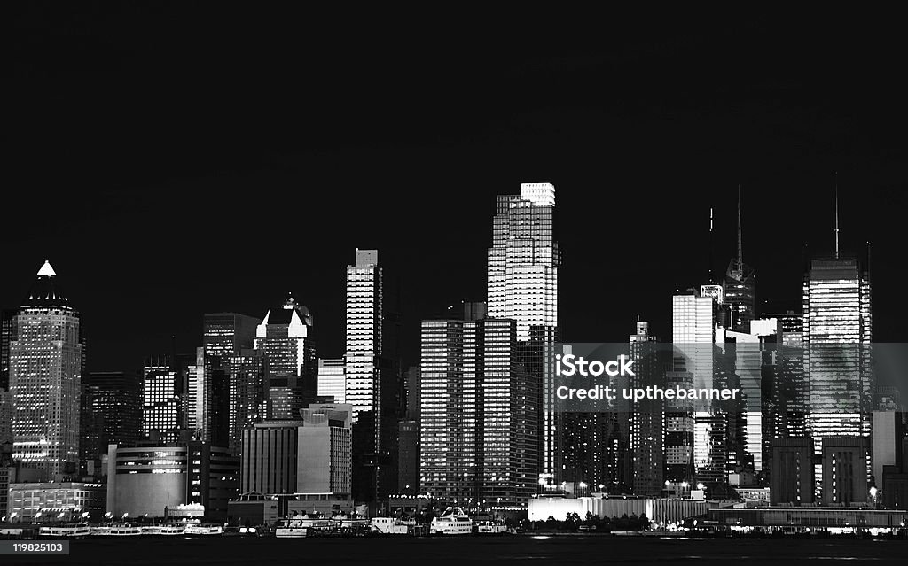 new york city skyline at night  Black And White Stock Photo