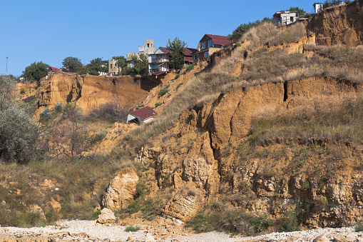 House collapsed from a landslide in the area of Tolstyak beach in the city of Sevastopol, Crimea, Russia